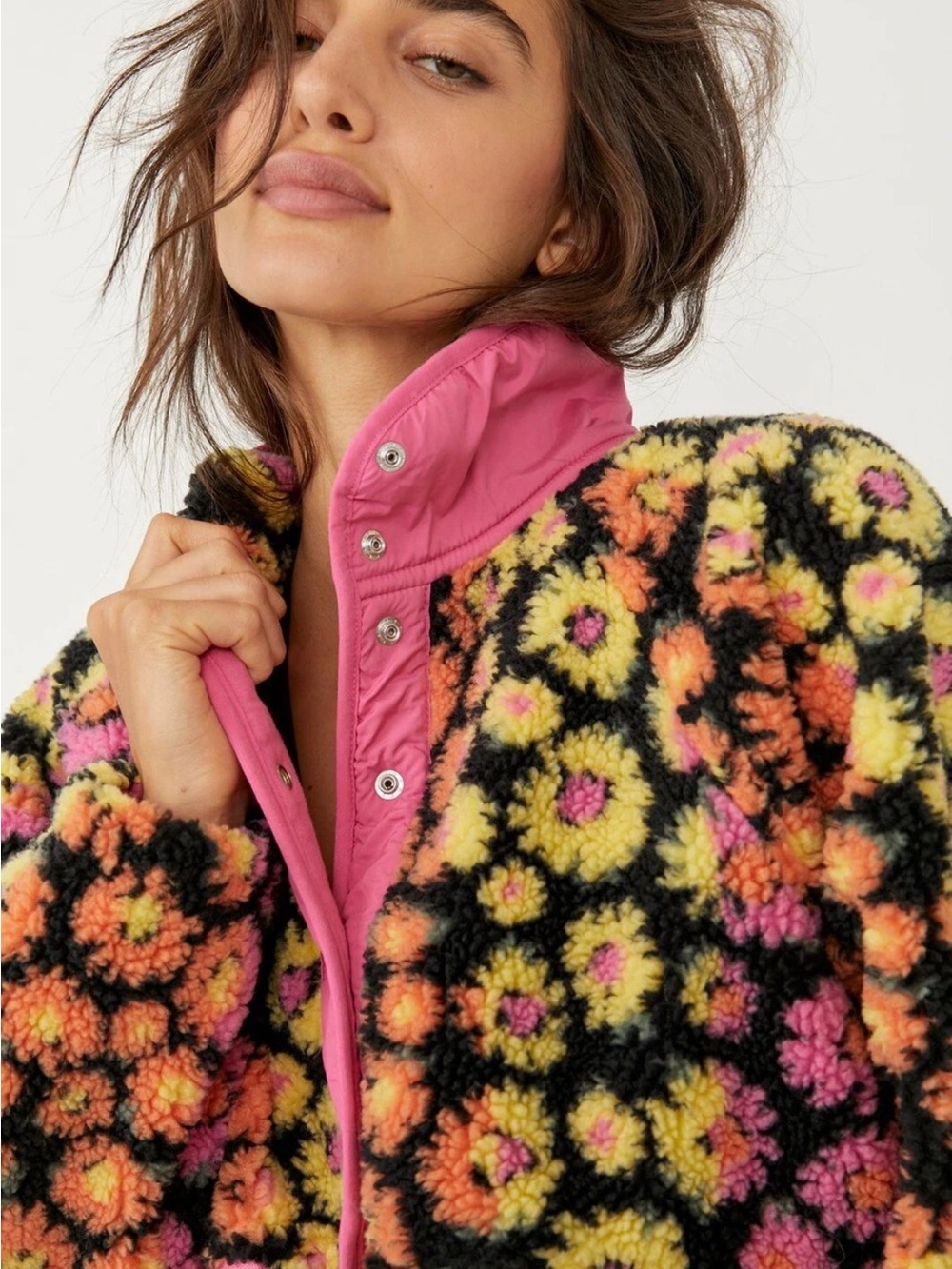 Free People Movement Hit the Slopes Floral Print Fleece Jacket Size Small - Picture 4 of 14